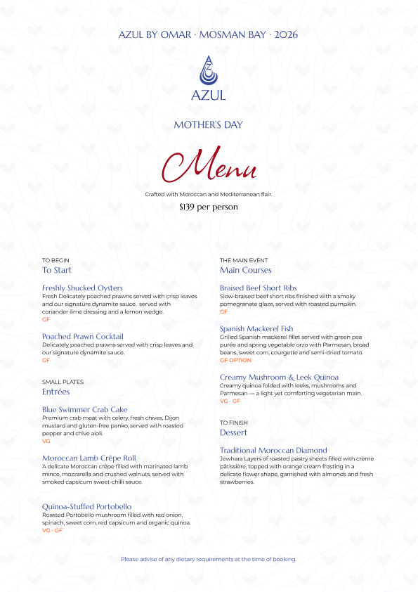 Mother's Day Lunch Menu